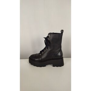 Michael Kors Black Leather Lace-Up Platform Combat Boot
